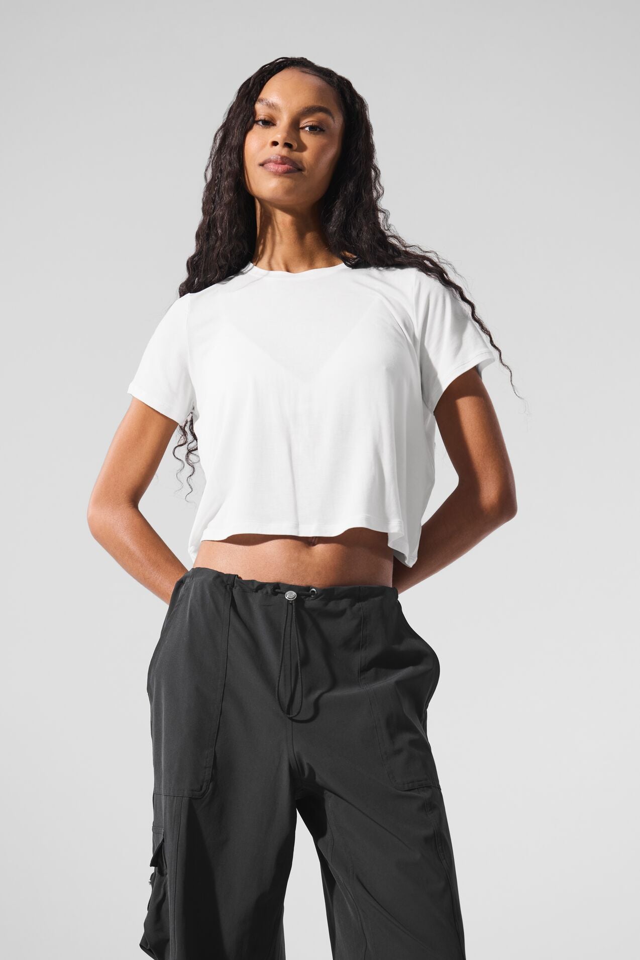 Alo Yoga Womens Short Sleeve Dreamy Crop Top - Dove Heather