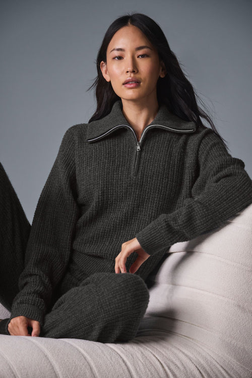 Cashmere Plush Waffle 1/4 Zip Pullover - Dark Heather Grey