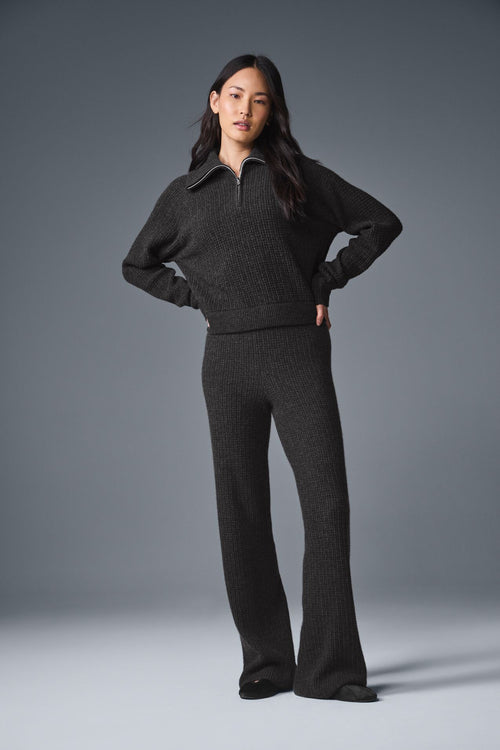 Cashmere Plush Waffle 1/4 Zip Pullover - Dark Heather Grey