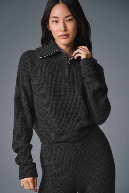 Cashmere Plush Waffle 1/4 Zip Pullover - Dark Heather Grey