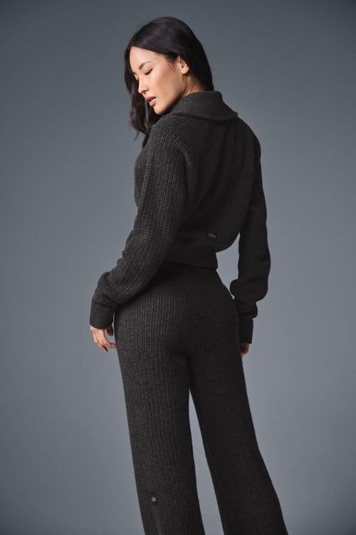 Cashmere Plush Waffle 1/4 Zip Pullover - Dark Heather Grey