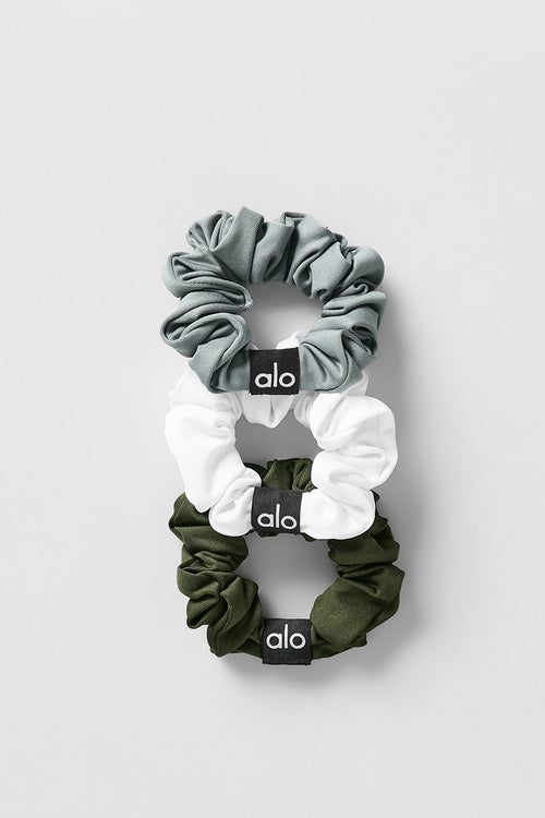 Fresh Mini Scrunchie (3-Pack) - Green Olive/Lunar Grey/White