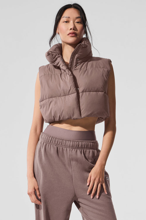 Extreme Cropped Gold Rush Puffer Vest - Mushroom
