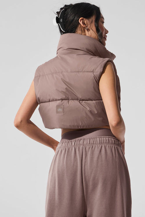 Extreme Cropped Gold Rush Puffer Vest - Mushroom