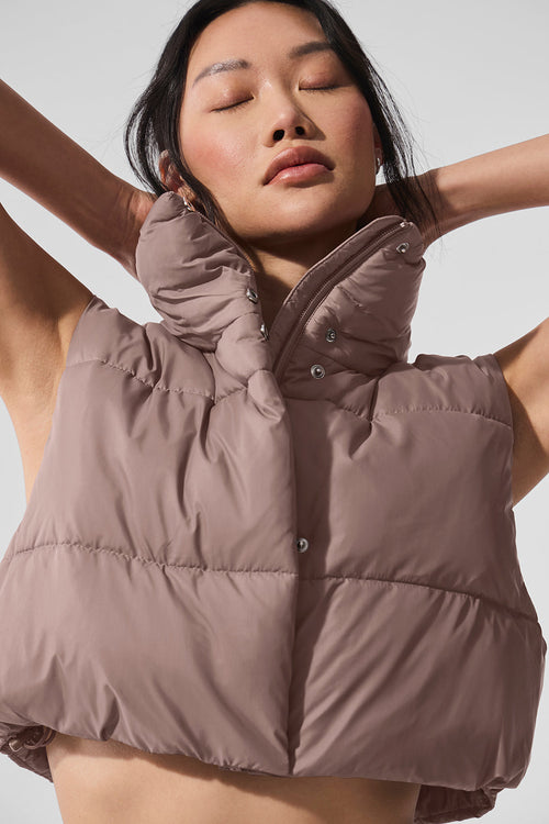 Extreme Cropped Gold Rush Puffer Vest - Mushroom