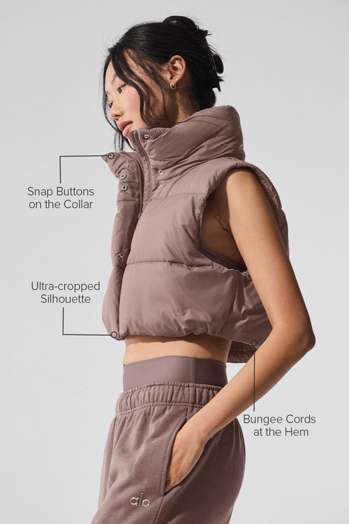 Extreme Cropped Gold Rush Puffer Vest - Mushroom