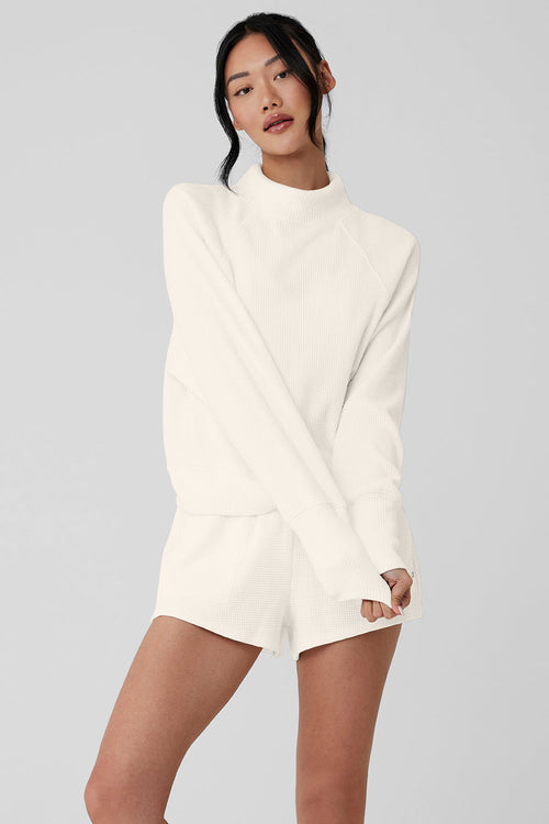 Waffle Weekend Escape Mock Neck Long Sleeve - Ivory