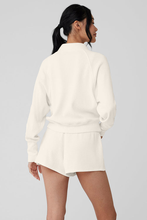 Waffle Weekend Escape Mock Neck Long Sleeve - Ivory