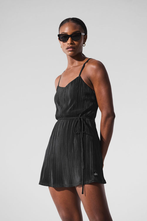 Micro Plisse Game On Tennis Dress - Black