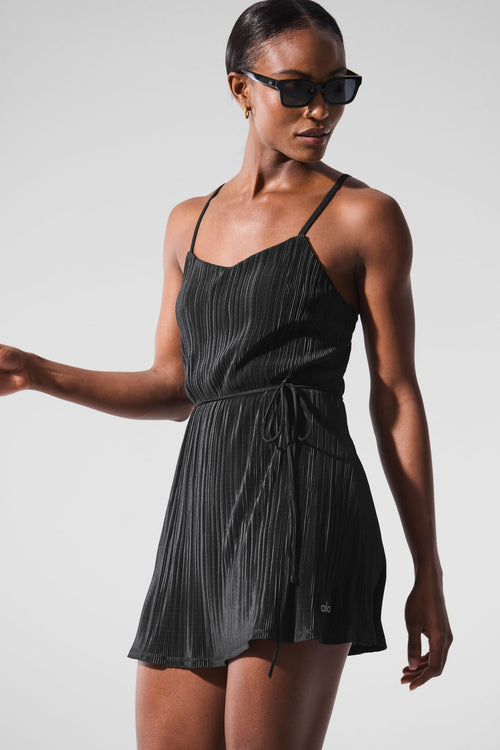 Micro Plisse Game On Tennis Dress - Black