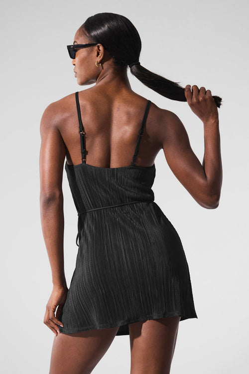 Micro Plisse Game On Tennis Dress - Black