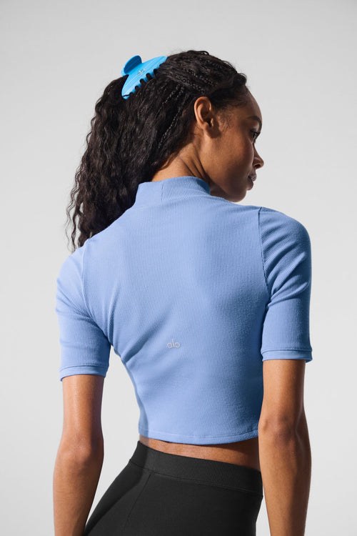 Ribbed Mesh Secret Short Sleeve - Crystal Clear Blue