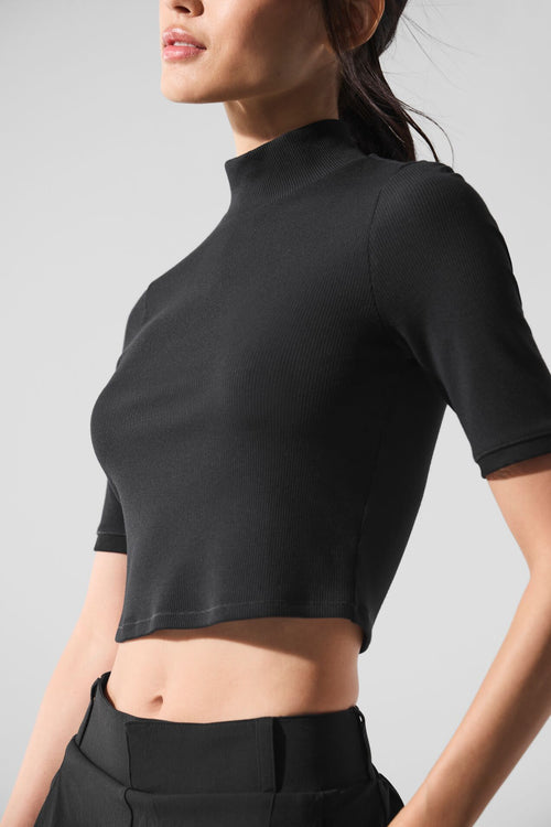 Ribbed Mesh Secret Short Sleeve - Black