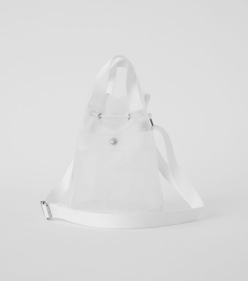 Sheer Cross Body Bucket Bag - White