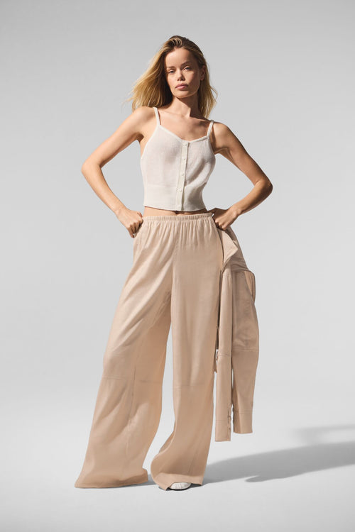 Linen Getaway Cargo Wide Leg Pant - Macadamia