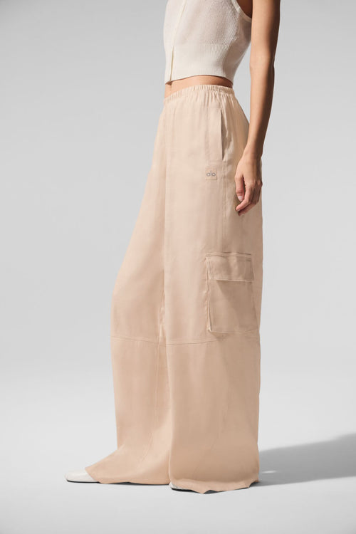 Linen Getaway Cargo Wide Leg Pant - Macadamia
