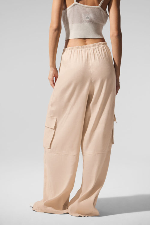 Linen Getaway Cargo Wide Leg Pant - Macadamia