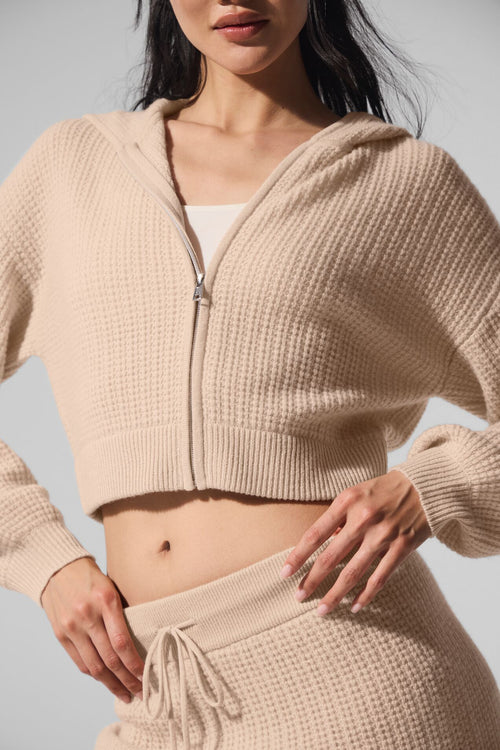 Cashmere Plush Waffle Full Zip Hoodie - Macadamia Blush