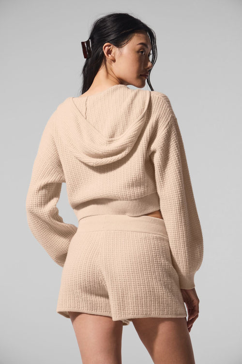 Cashmere Plush Waffle Full Zip Hoodie - Macadamia Blush