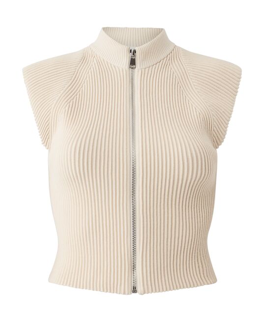 Denim Knit Sleeveless Full Zip Top - Oat Milk/Ivory – Alo