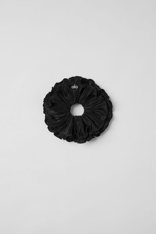 Micro Plisse Oversize Scrunchie - Black