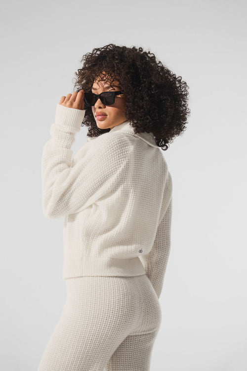 Cashmere Plush Waffle 1/4 Zip Pullover - Ivory