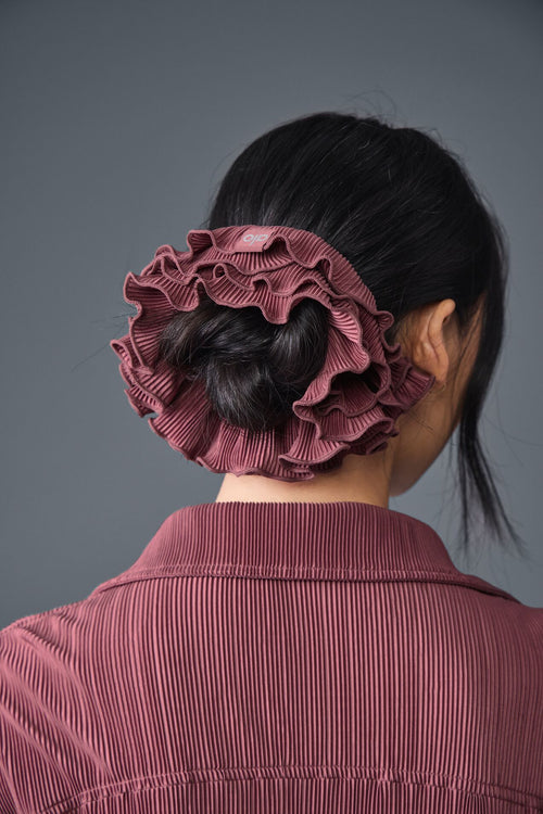 Micro Plisse Oversize Scrunchie - Burgundy Truffle