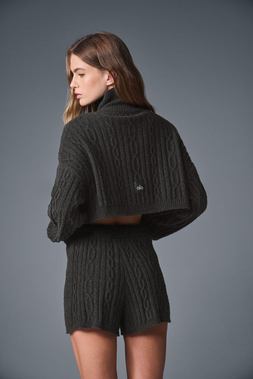 Cable Knit Winter Bliss Short - Dark Heather Grey