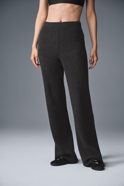 Cashmere High-Waist Plush Waffle Pant - Dark Heather Grey