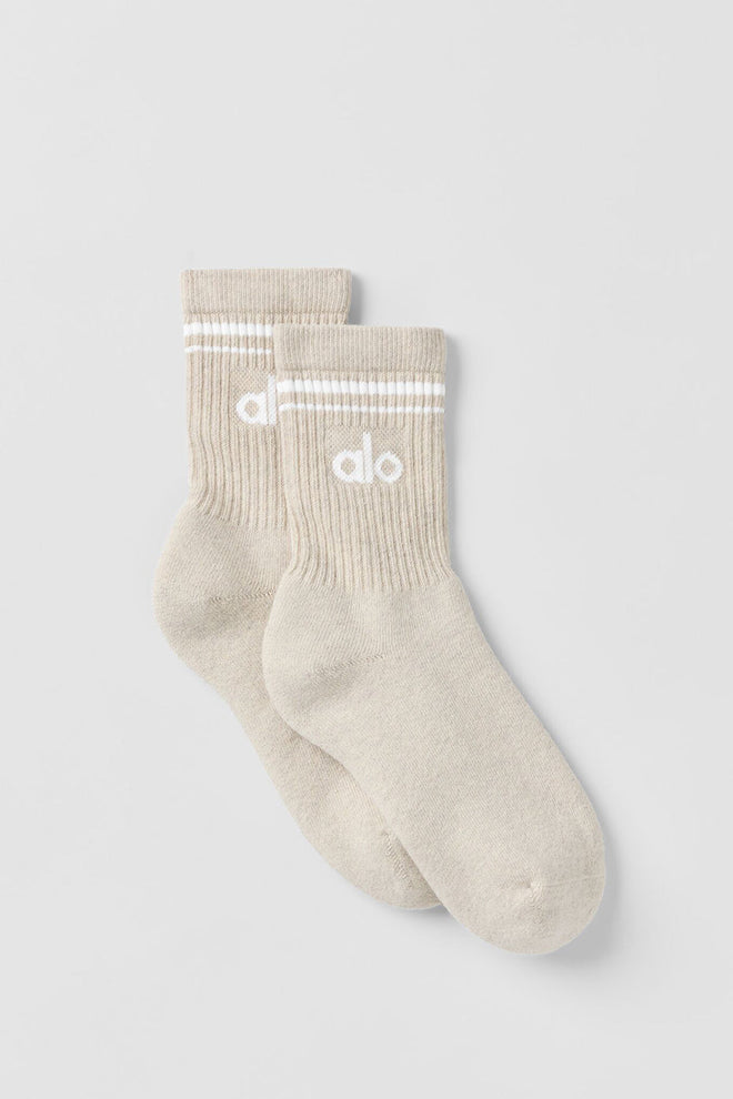 Unisex Half-Crew Throwback Sock - Oatmeal Heather/White