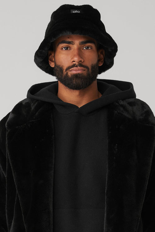 Faux Fur Bucket Hat - Black