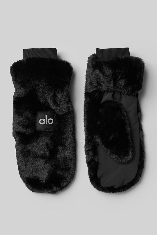 Faux Fur Mittens - Black