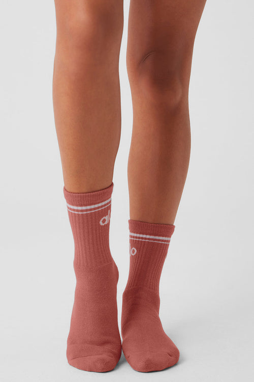 Unisex Half-Crew Throwback Sock - Soft Terracotta/White