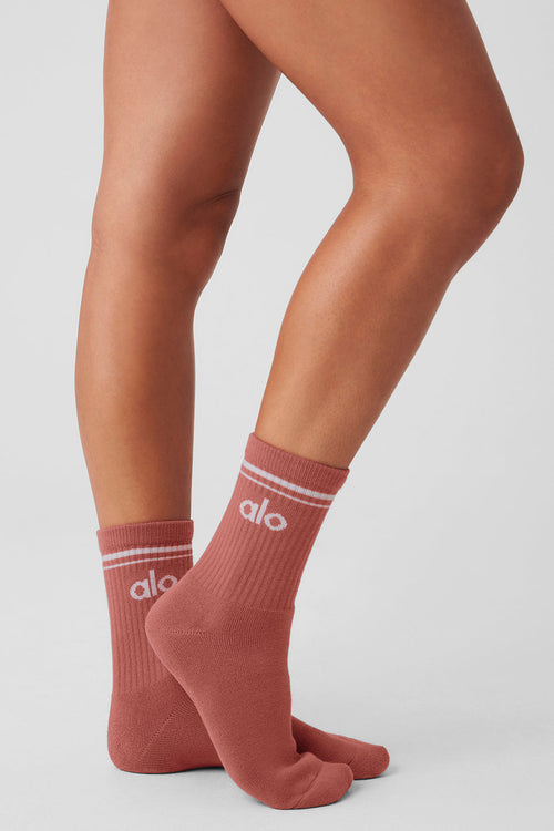 Unisex Half-Crew Throwback Sock - Soft Terracotta/White