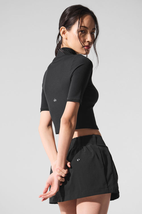 Ribbed Mesh Secret Short Sleeve - Black