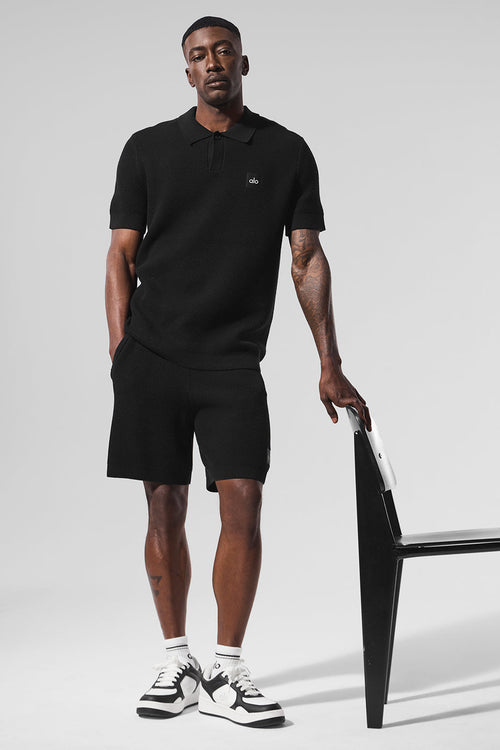 Sports Club Sweater Knit Polo - Black