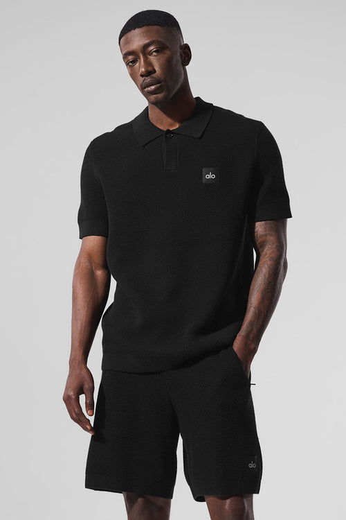 Sports Club Sweater Knit Polo - Black
