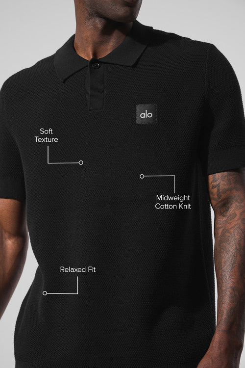 Sports Club Sweater Knit Polo - Black