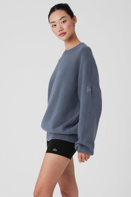 Scholar Crew Neck Sweater - Bluestone