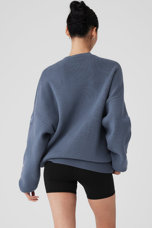 Scholar Crew Neck Sweater - Bluestone