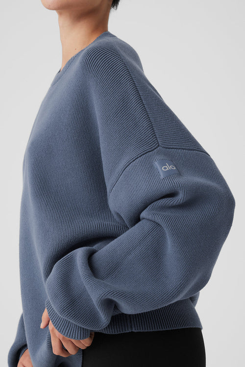 Scholar Crew Neck Sweater - Bluestone