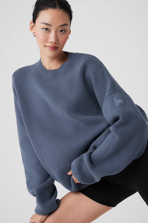 Scholar Crew Neck Sweater - Bluestone