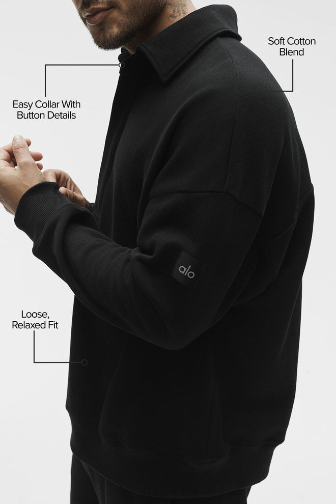 Take It Easy Long Sleeve Henley Pullover - Black