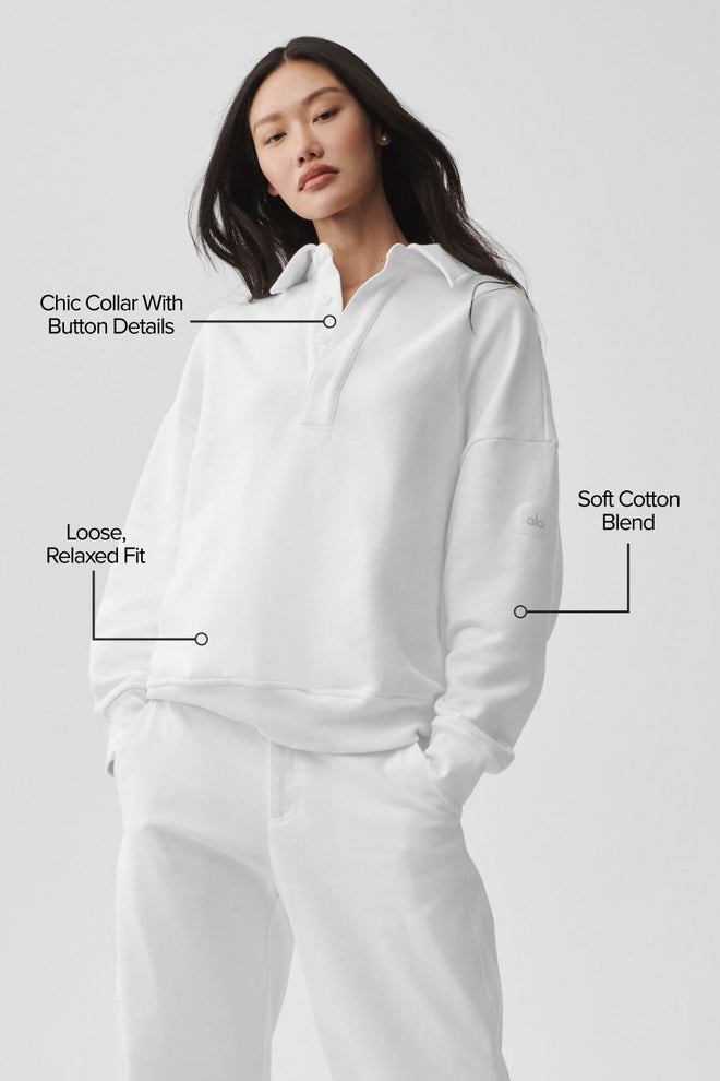 Take It Easy Long Sleeve Henley Pullover - White