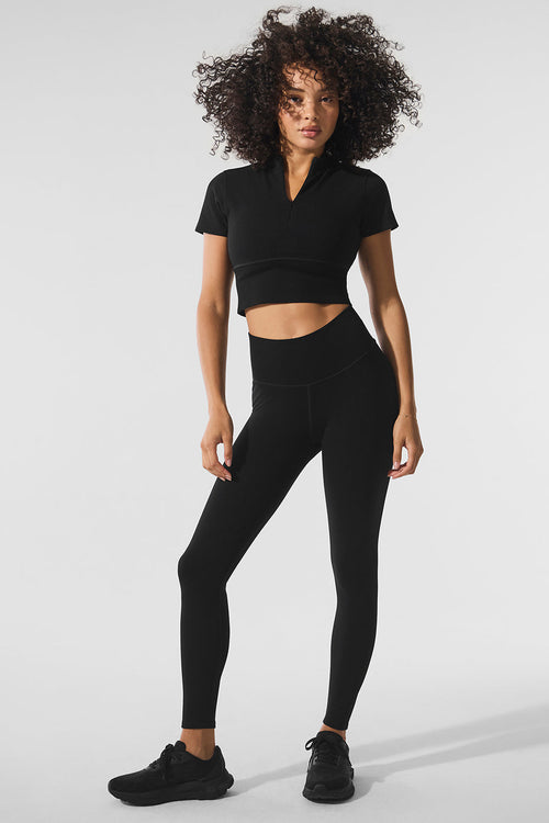 Seamless Winter Warm Plush Cropped Short Sleeve - Black