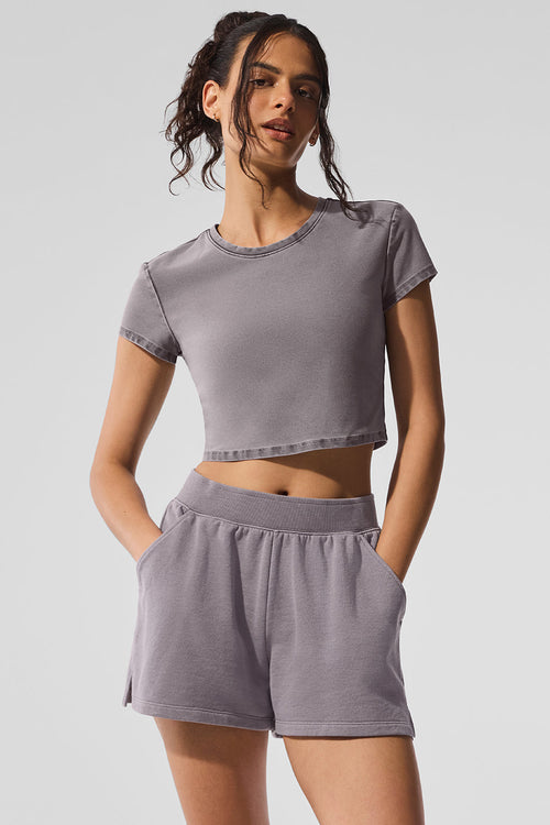 Washed Alosoft Crop Finesse Short Sleeve - Cool Grey Wash