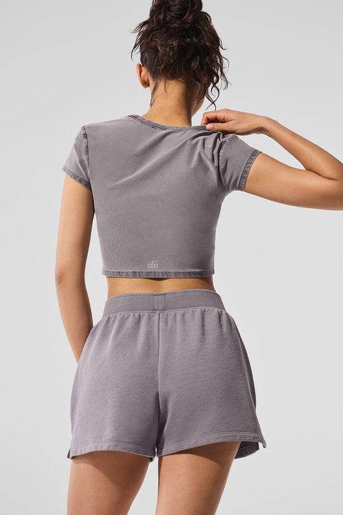 Washed Alosoft Crop Finesse Short Sleeve - Cool Grey Wash