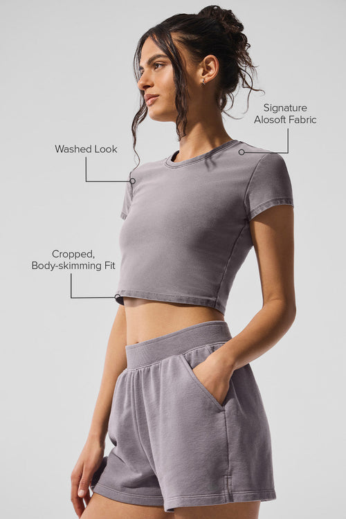 Washed Alosoft Crop Finesse Short Sleeve - Cool Grey Wash