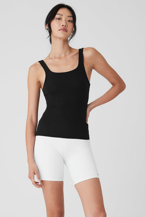 Ribbed Sea Coast Scoop Neck Tank - Black