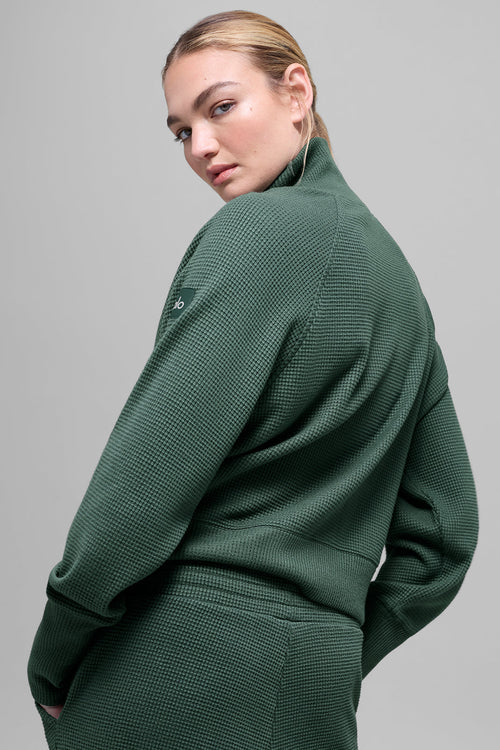 Waffle Weekend Escape Mock Neck Long Sleeve - Clover Green
